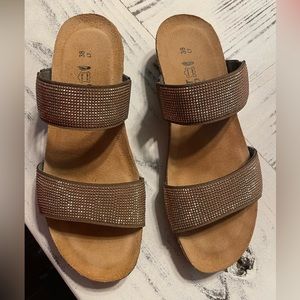 Naot sandals.  Copper/bronze